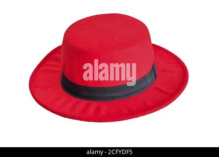 Vintage red hat woman`s isolated on white background. Stock Photo